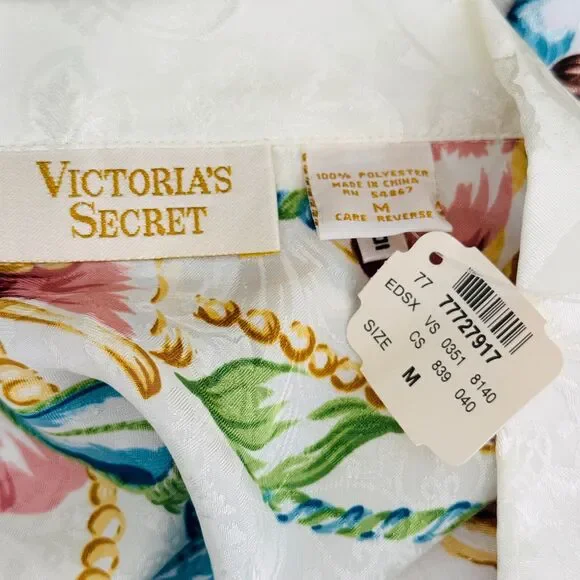 Vintage Victorias Secret Top Womens Medium Floral Bow Print 80s 90s Gold Label - Picture 7 of 9
